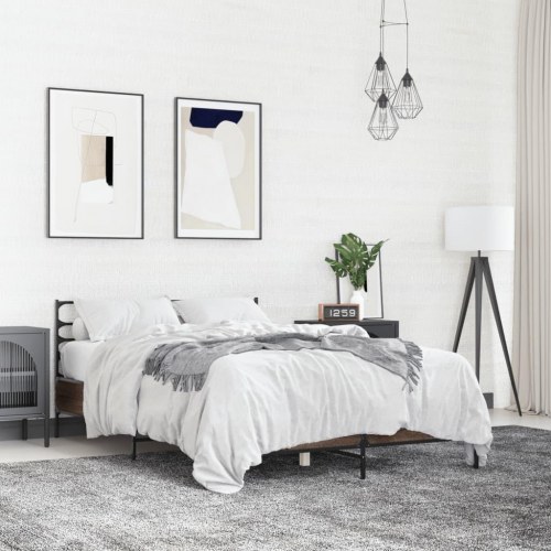 Sengestel 135 x 190 cm med hovedgærde - brun egetræ