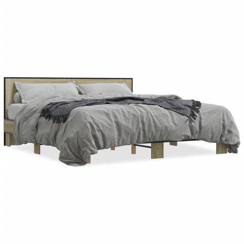 Sengestel 200x200 cm konstrueret træ og metal sonoma-eg