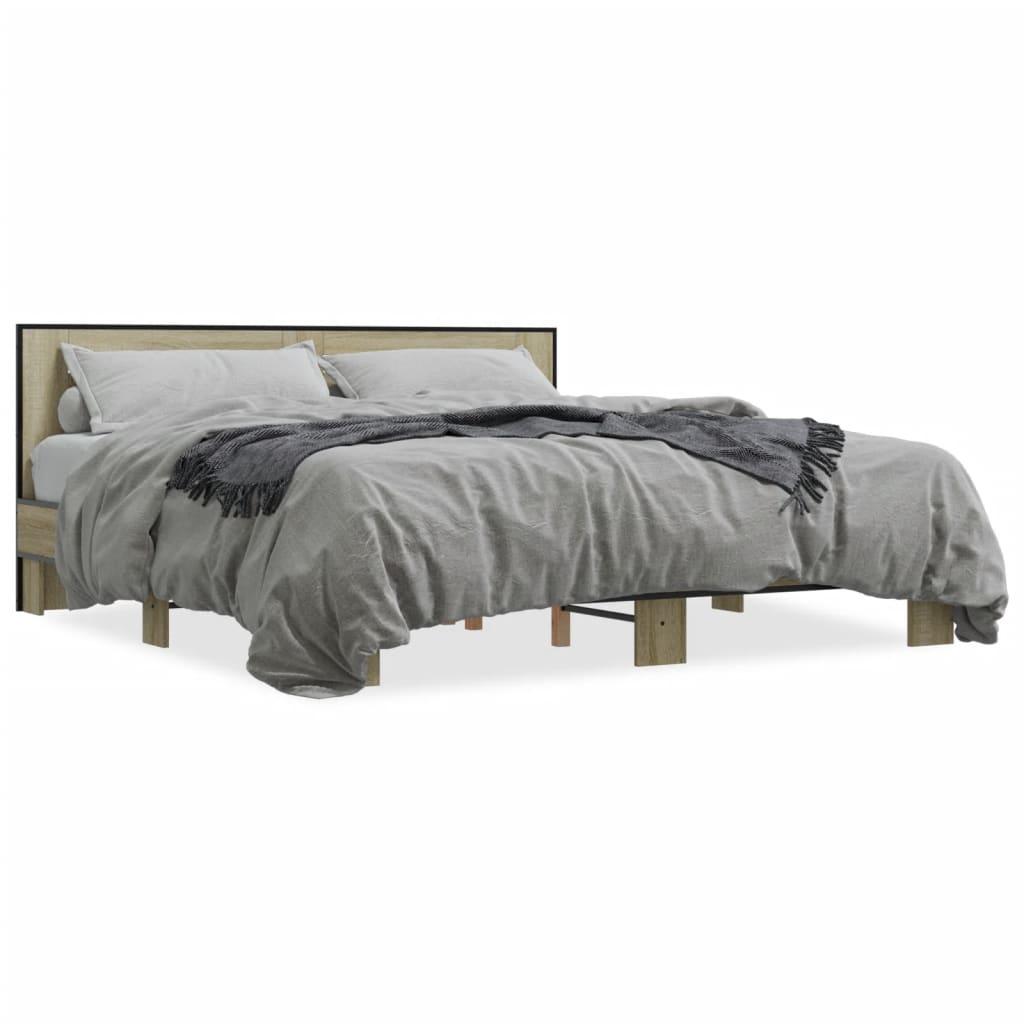 Sengestel 200x200 cm konstrueret træ og metal sonoma-eg