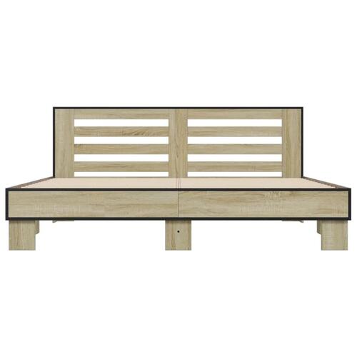 Sengestel 200x200 cm konstrueret træ og metal sonoma-eg
