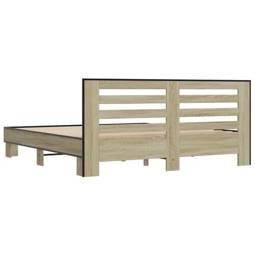 Sengestel 200x200 cm konstrueret træ og metal sonoma-eg