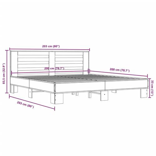 Sengestel 200x200 cm konstrueret træ og metal sonoma-eg