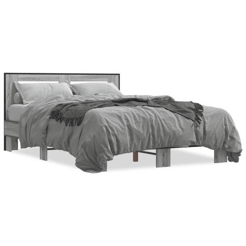 Sengestel 135x190 cm konstrueret træ og metal grå sonoma-eg
