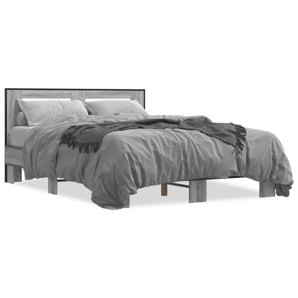Sengestel 135x190 cm konstrueret træ og metal grå sonoma-eg