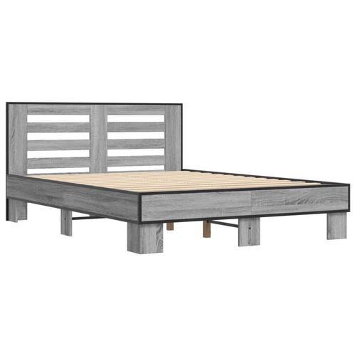 Sengestel 135x190 cm konstrueret træ og metal grå sonoma-eg