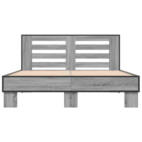 Sengestel 135x190 cm konstrueret træ og metal grå sonoma-eg