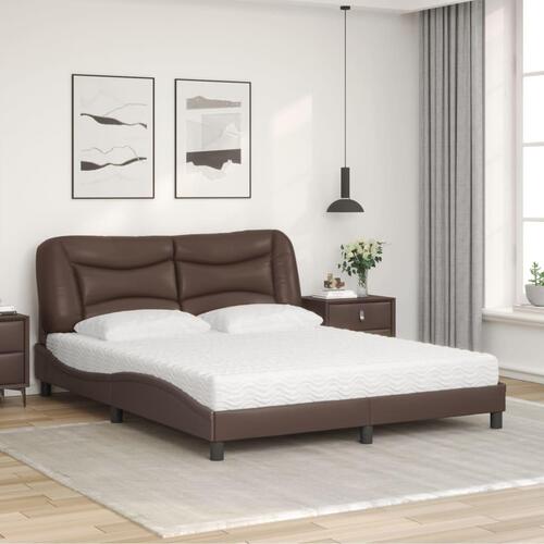 Seng med madras 160x200 cm kunstlæder brun