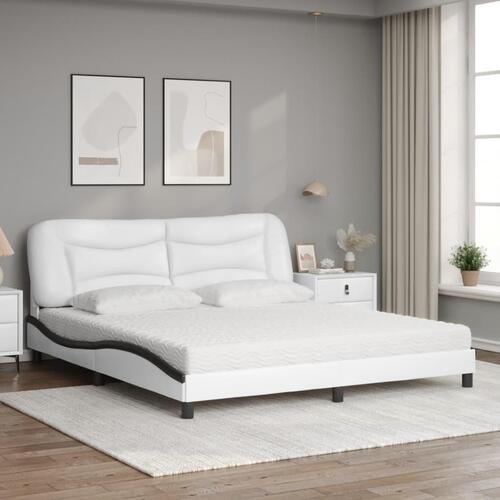 Seng med madras 180x200 cm kunstlæder hvid og sort