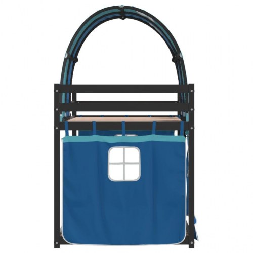 Køjeseng med gardiner 90x200 cm massivt fyrretræ blå