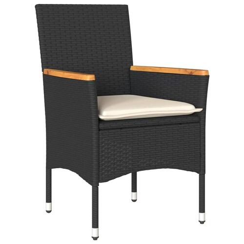 Bistrosæt til haven 3 dele med hynder polyrattan og glas sort