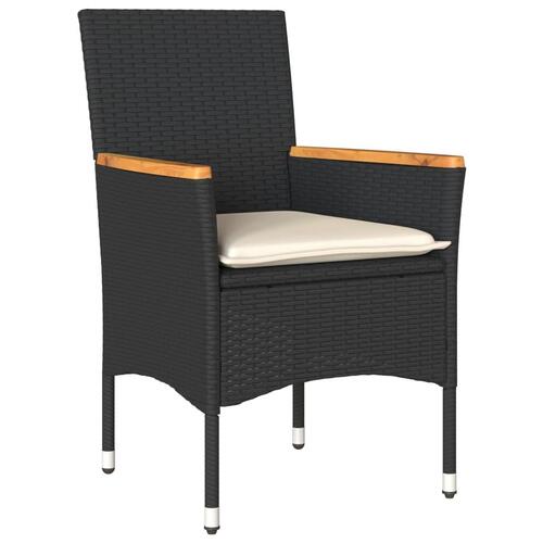 Bistrosæt til haven 3 dele med hynder polyrattan og glas sort