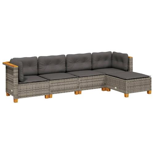 Sofasæt 5 dele med hynder polyrattan grå