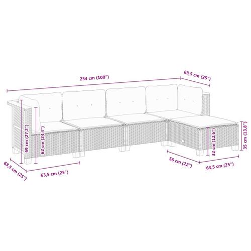Sofasæt 5 dele med hynder polyrattan grå