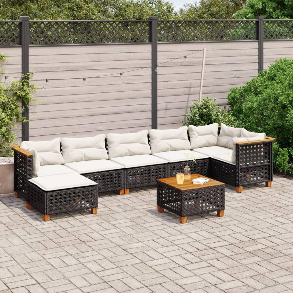 Sofasæt til haven 8 dele med hynder polyrattan sort