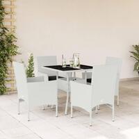Spisebordssæt til haven 5dele m. hynder polyrattan og glas hvid