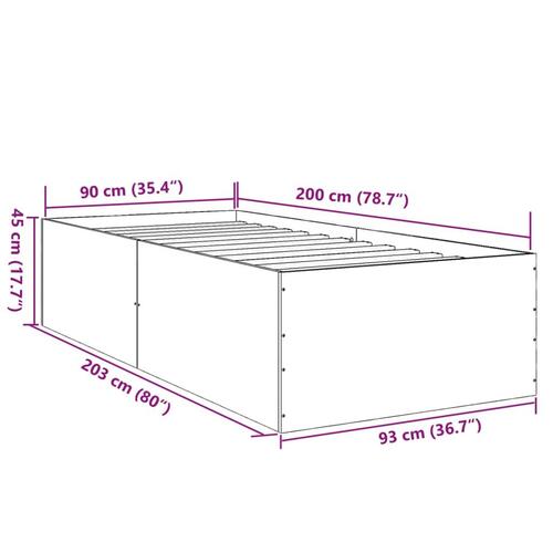 Sengeramme 90x200 cm konstrueret træ grå sonoma-eg