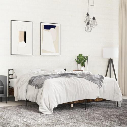 Sengestel 160x200cm konstrueret træ og metal røget egetræsfarve