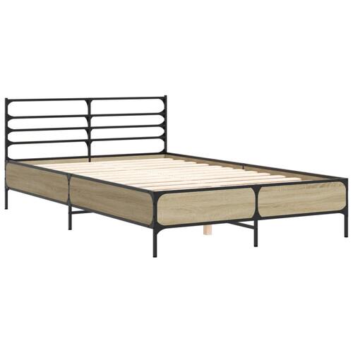 Sengestel 120x190 cm konstrueret træ og metal sonoma-eg