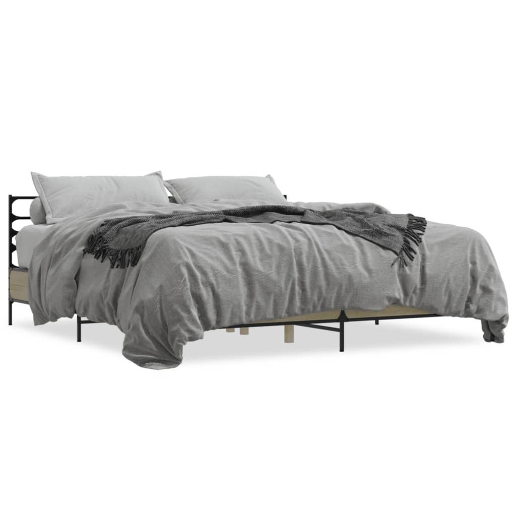 Sengestel 200x200 cm konstrueret træ og metal sonoma-eg