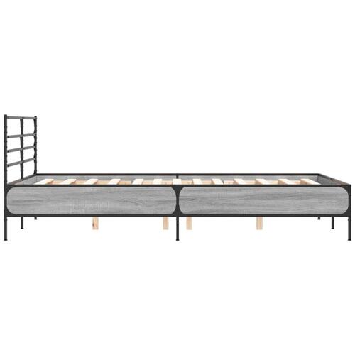 Sengestel 135x190 cm konstrueret træ og metal grå sonoma-eg