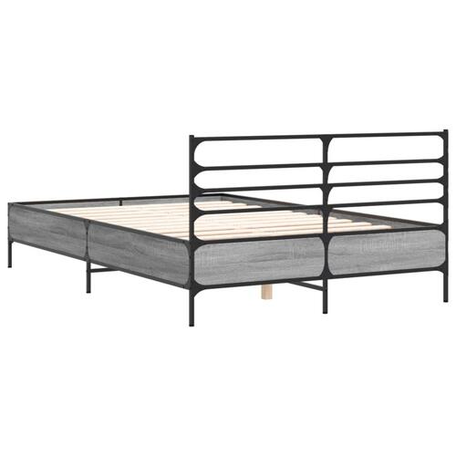 Sengestel 135x190 cm konstrueret træ og metal grå sonoma-eg