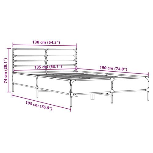 Sengestel 135x190 cm konstrueret træ og metal grå sonoma-eg