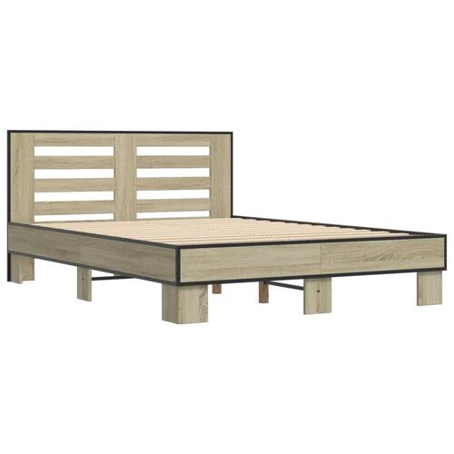Sengestel 140x190 cm konstrueret træ og metal sonoma-eg