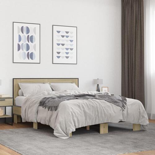Sengestel 140x190 cm konstrueret træ og metal sonoma-eg
