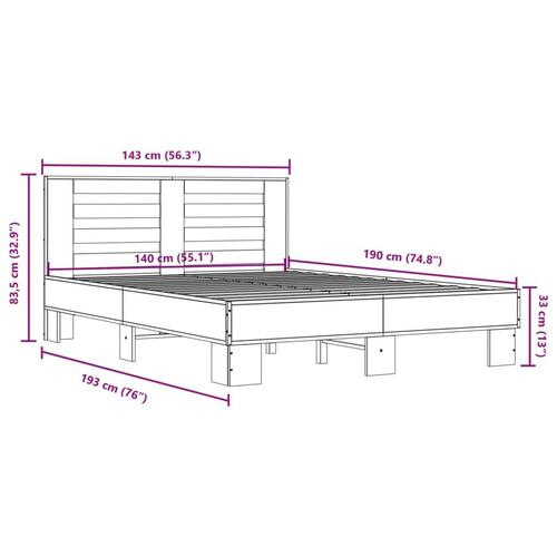 Sengestel 140x190 cm konstrueret træ og metal sonoma-eg