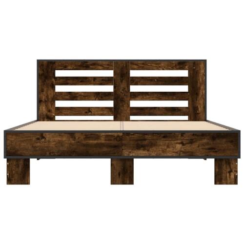Sengestel 135x190cm konstrueret træ og metal røget egetræsfarve
