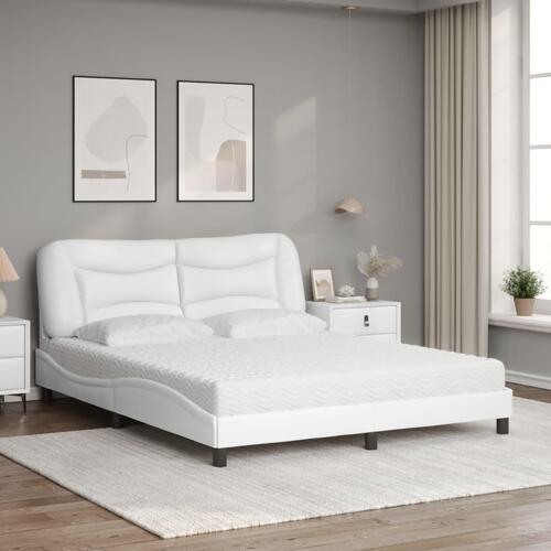 Seng med madras 160x200 cm kunstlæder hvid