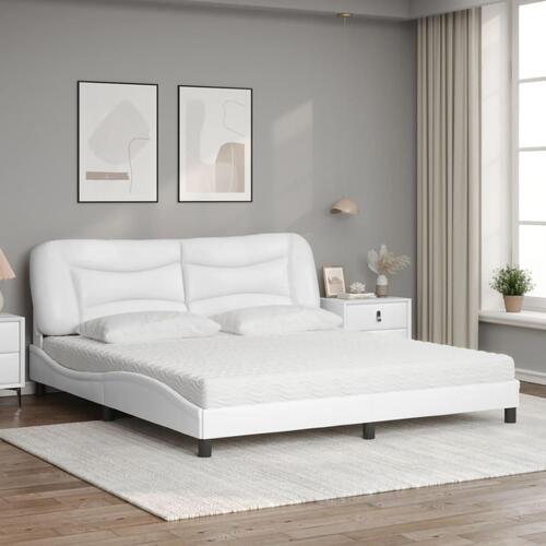 Seng med madras 180x200 cm kunstlæder hvid
