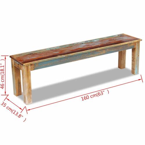 Bænk 160x35x46 cm massivt genbrugstræ