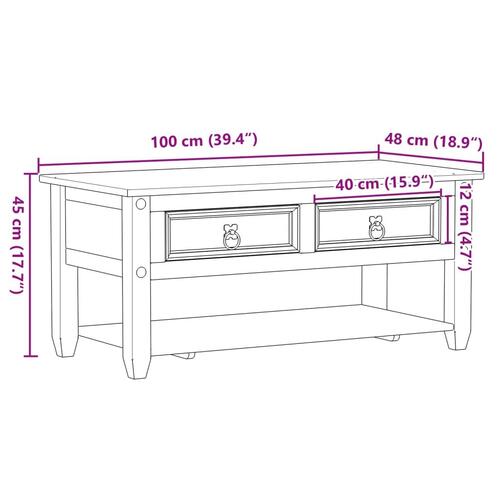 Sofabord med skuffer Corona 100x48x45 cm massivt fyrretræ