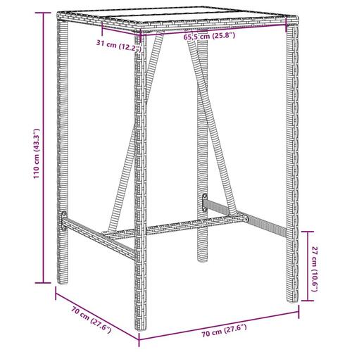 Barbord til haven 70x70x110 cm polyrattan grå