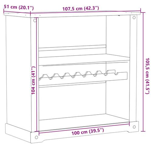 Vinskab Corona 107,5x51x105,5 cm massivt fyrretræ
