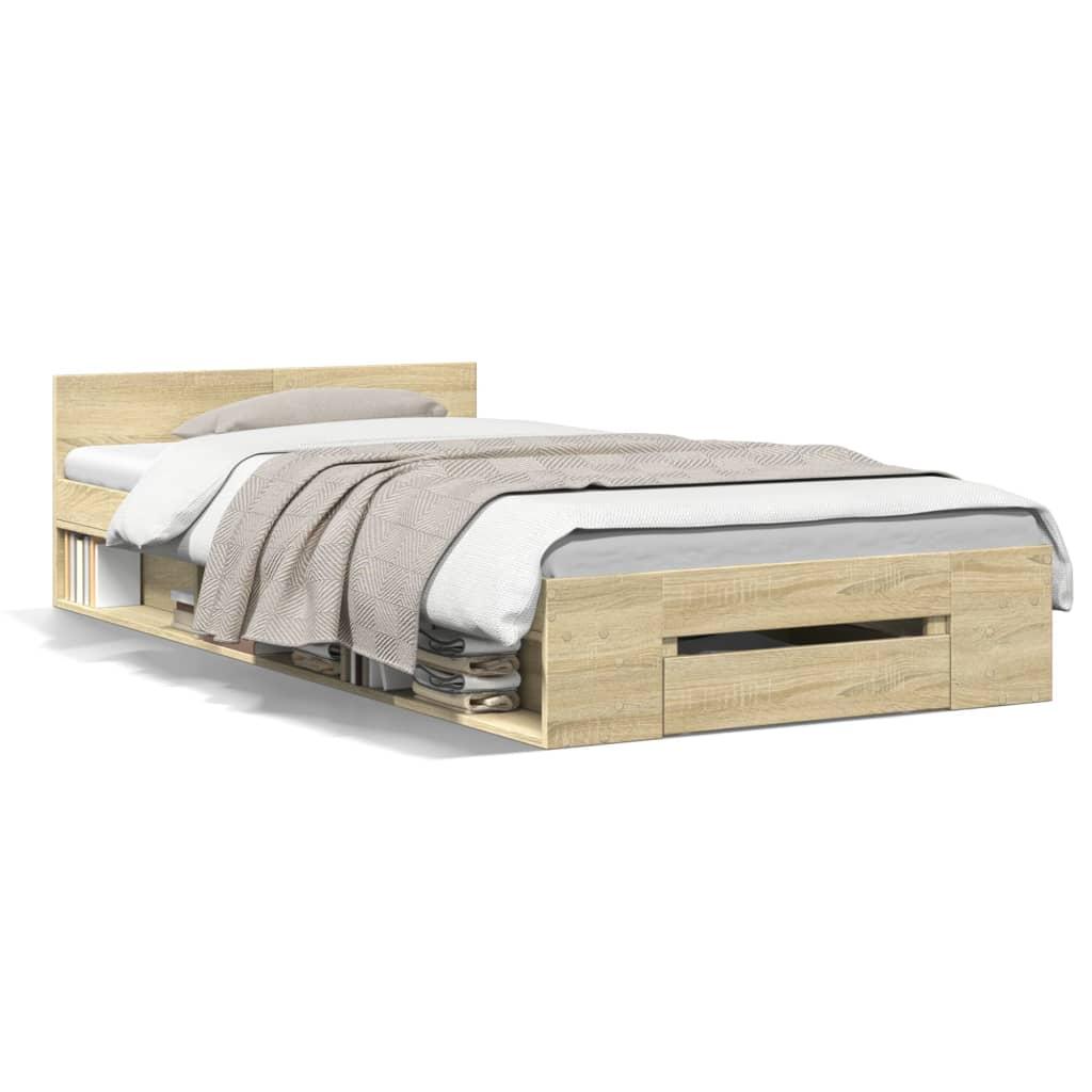 Sengeramme med skuffe 75x190 cm konstrueret træ sonoma-eg billede