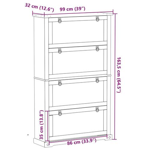 Skoskab Corona 99x32x163,5 cm massivt fyrretræ