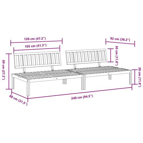 Midtermoduler 2 stk. til pallesofa massivt akacietræ