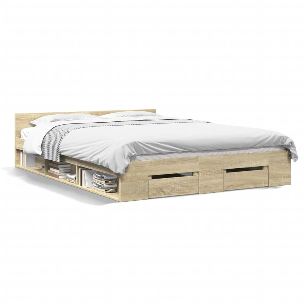 Sengeramme med skuffer 135x190 cm konstrueret træ sonoma-eg billede