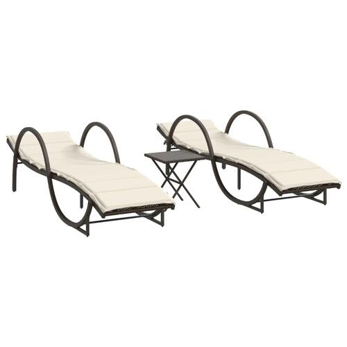 Liggestole 2 stk. med bord polyrattan brun