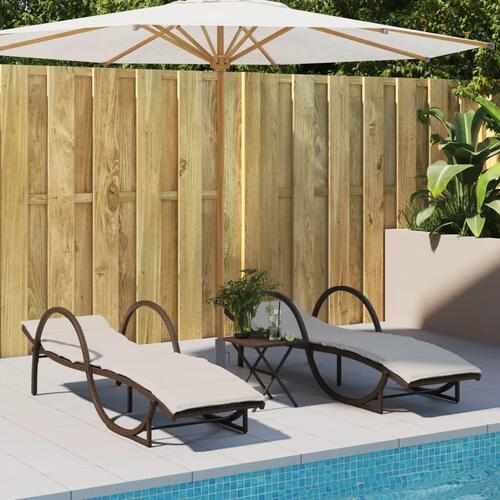 Liggestole 2 stk. med bord polyrattan brun