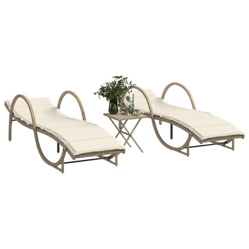Liggestole 2 stk. med bord polyrattan beige