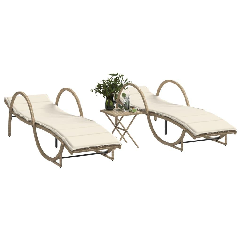 Liggestole 2 stk. med bord polyrattan beige