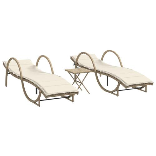 Liggestole 2 stk. med bord polyrattan beige