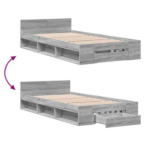 Sengeramme med skuffe 90x200 cm konstrueret træ grå sonoma-eg