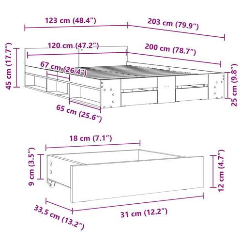 Sengeramme med skuffer 120x200 cm konstrueret træ hvid