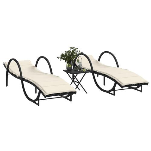 Liggestole 2 stk. med bord polyrattan sort