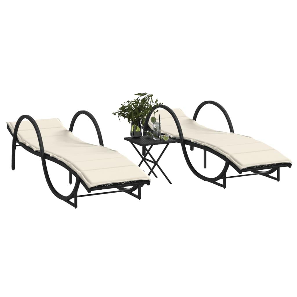 Liggestole 2 stk. med bord polyrattan sort