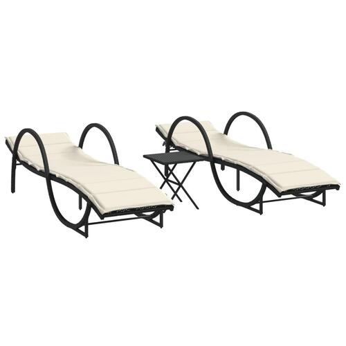 Liggestole 2 stk. med bord polyrattan sort